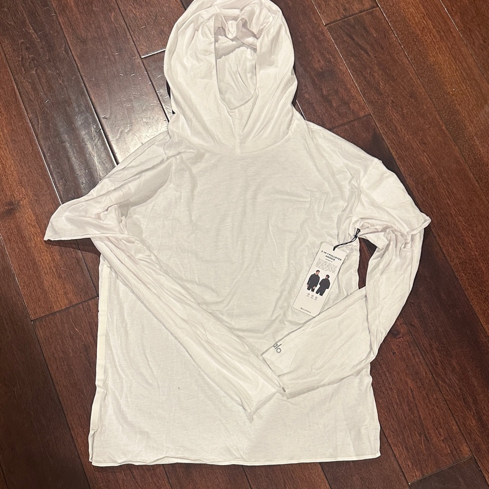 ALO Yoga Women's White Lightweight Hooded Long-Sleeve Top